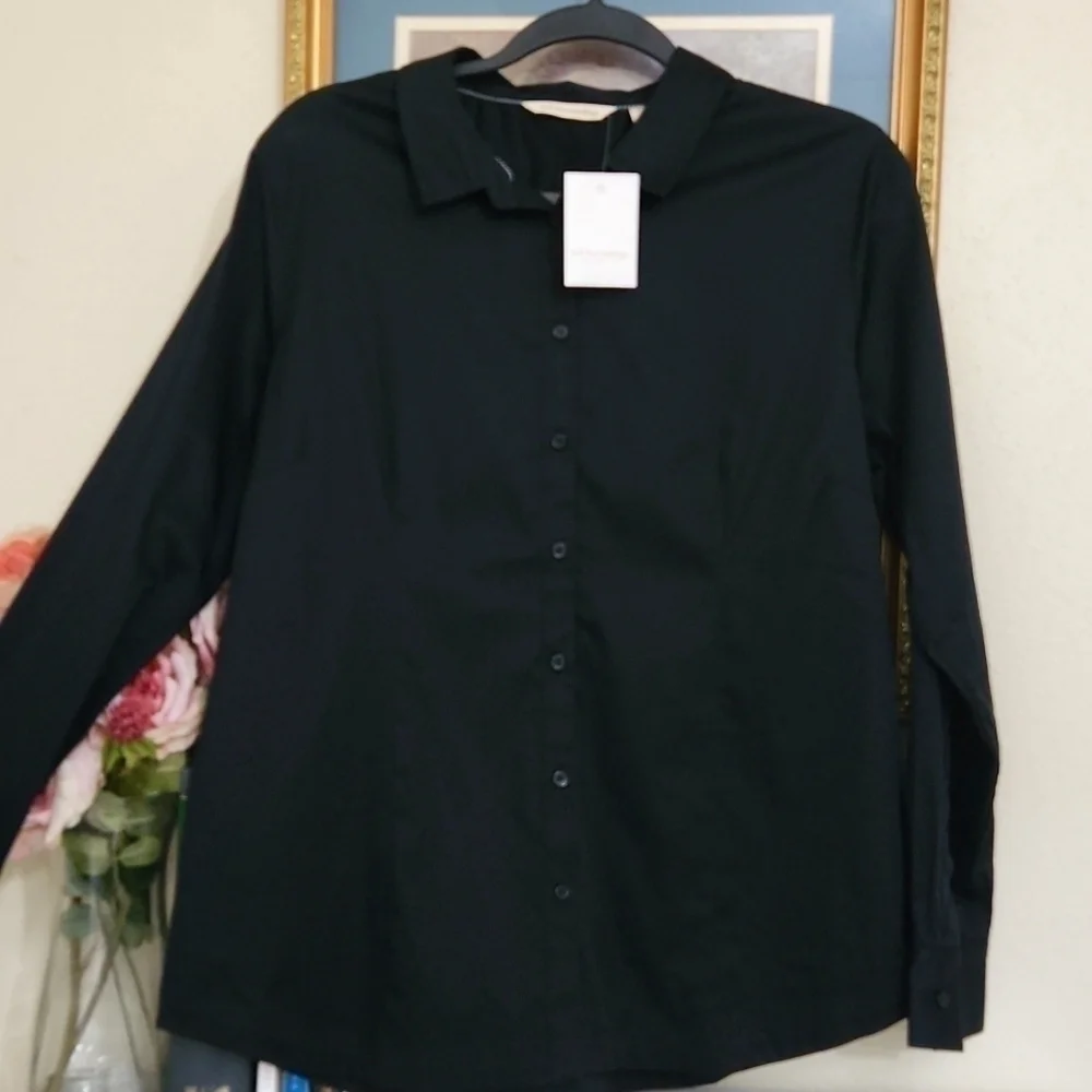 Soft Surroundings Black Button Down Classy Sophisticated Pitch Black Color - Picture 6 of 12